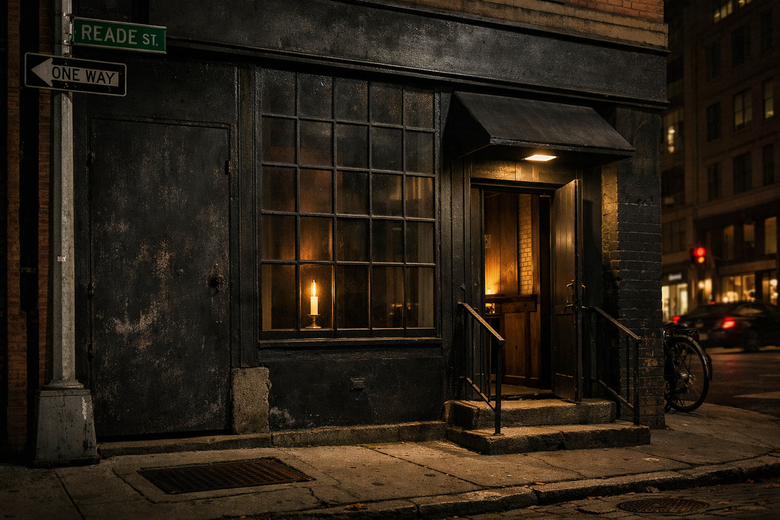 The unmarked entrance to Maison Verre at night